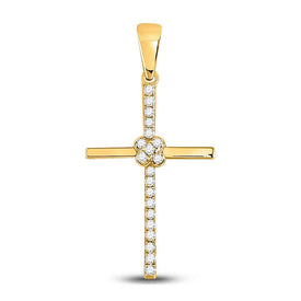 Radiant Spirit Diamond Cross Pendant | 10kt Yellow Gold Womens Round Diamond Cross Pendant 1/12 Cttw - Splendid Jewellery