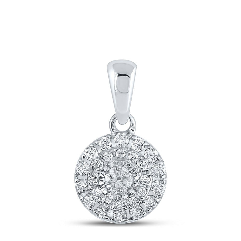 Radiant Splendor: 10kt White Gold Womens Round Diamond Cluster Pendant 1/4 Cttw - Splendid Jewellery