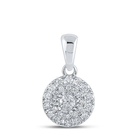 Radiant Splendor: 10kt White Gold Womens Round Diamond Cluster Pendant 1/4 Cttw - Splendid Jewellery