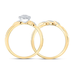 Radiant Splendor: 10kt Yellow Gold Round Diamond Halo Bridal Wedding Ring Band Set 1/6 Cttw - Splendid Jewellery