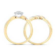 Load image into Gallery viewer, Radiant Splendor: 10kt Yellow Gold Round Diamond Halo Bridal Wedding Ring Band Set 1/6 Cttw - Splendid Jewellery