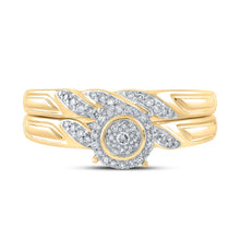 Load image into Gallery viewer, Radiant Splendor: 10kt Yellow Gold Round Diamond Halo Bridal Wedding Ring Band Set 1/6 Cttw product Top View from Splendid Jewellery