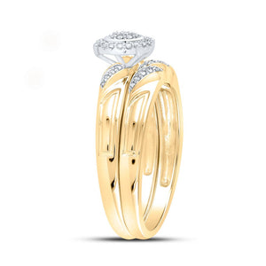 Radiant Splendor: 10kt Yellow Gold Round Diamond Halo Bridal Wedding Ring Band Set 1/6 Cttw - Splendid Jewellery