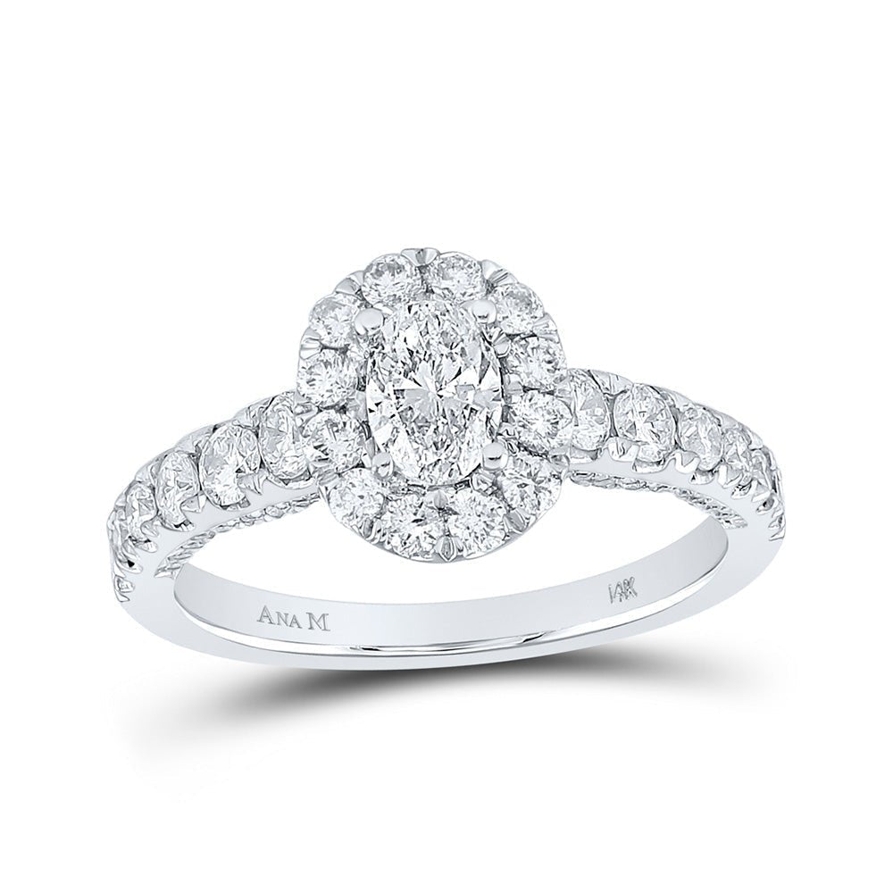 Radiant Splendor: 14kt White Gold Oval Diamond Halo Bridal Wedding Engagement Ring - Splendid Jewellery