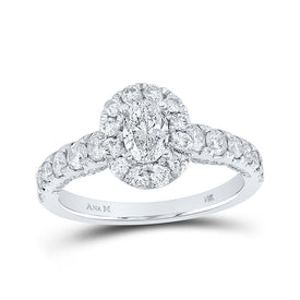 Radiant Splendor: 14kt White Gold Oval Diamond Halo Bridal Wedding Engagement Ring - Splendid Jewellery