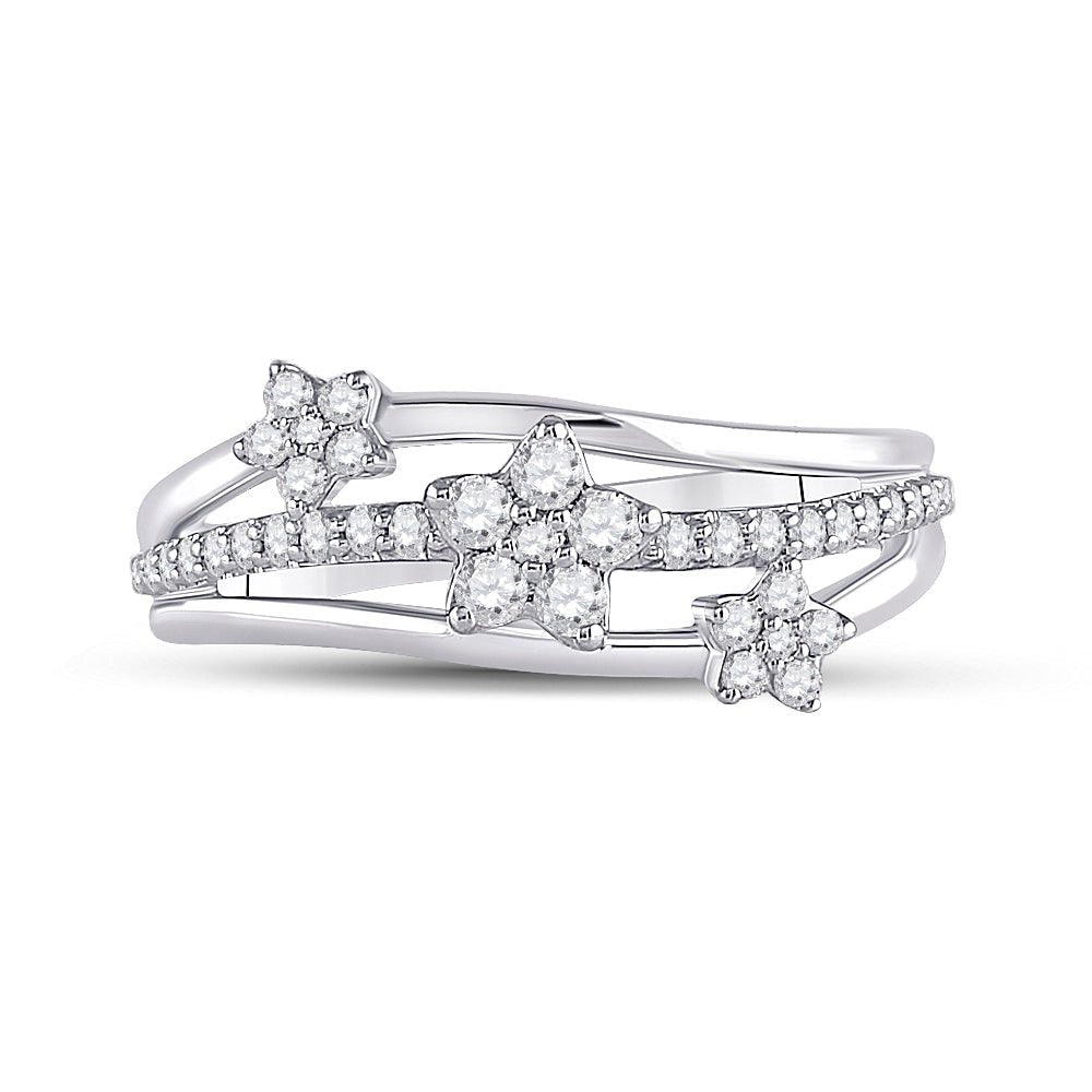 Radiant Starburst Diamond Fashion Ring | 10kt White Gold Womens Round Diamond Flower Star Band Ring 1/3 Cttw | Splendid Jewellery - Splendid Jewellery