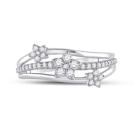 Radiant Starburst Diamond Fashion Ring | 10kt White Gold Womens Round Diamond Flower Star Band Ring 1/3 Cttw | Splendid Jewellery - Splendid Jewellery