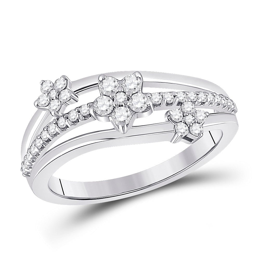 Radiant Starburst Diamond Fashion Ring | 10kt White Gold Womens Round Diamond Flower Star Band Ring 1/3 Cttw | Splendid Jewellery - Splendid Jewellery