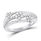 Radiant Starburst Diamond Fashion Ring | 10kt White Gold Womens Round Diamond Flower Star Band Ring 1/3 Cttw | Splendid Jewellery - Splendid Jewellery
