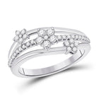 Radiant Starburst Diamond Fashion Ring | 10kt White Gold Womens Round Diamond Flower Star Band Ring 1/3 Cttw | Splendid Jewellery - Splendid Jewellery