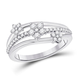 Radiant Starburst Diamond Fashion Ring | 10kt White Gold Womens Round Diamond Flower Star Band Ring 1/3 Cttw | Splendid Jewellery - Splendid Jewellery
