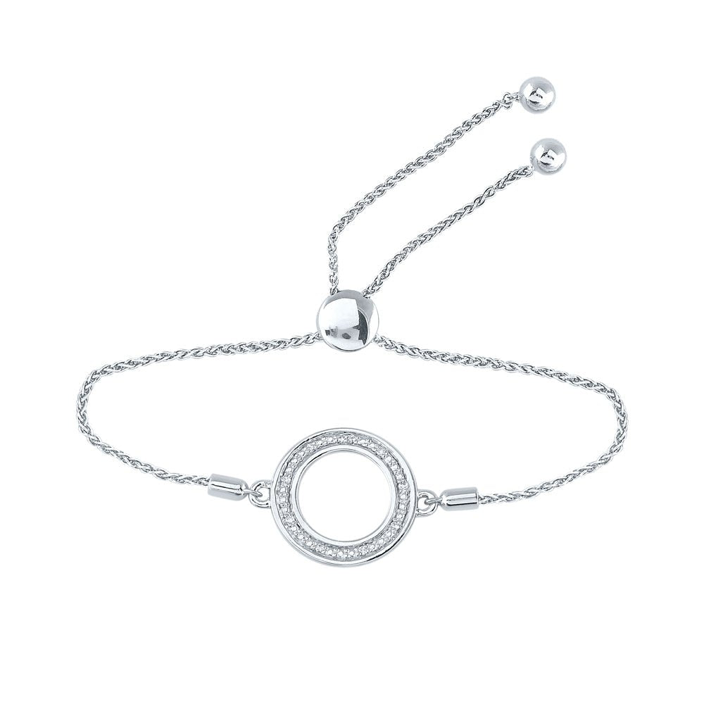 Radiant Sterling Silver Diamond Circle Bolo Bracelet - Timeless Elegance for Women - Splendid Jewellery