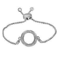 Load image into Gallery viewer, Radiant Sterling Silver Diamond Circle Bolo Bracelet - Timeless Elegance for Women  Side View from Splendid Jewellery