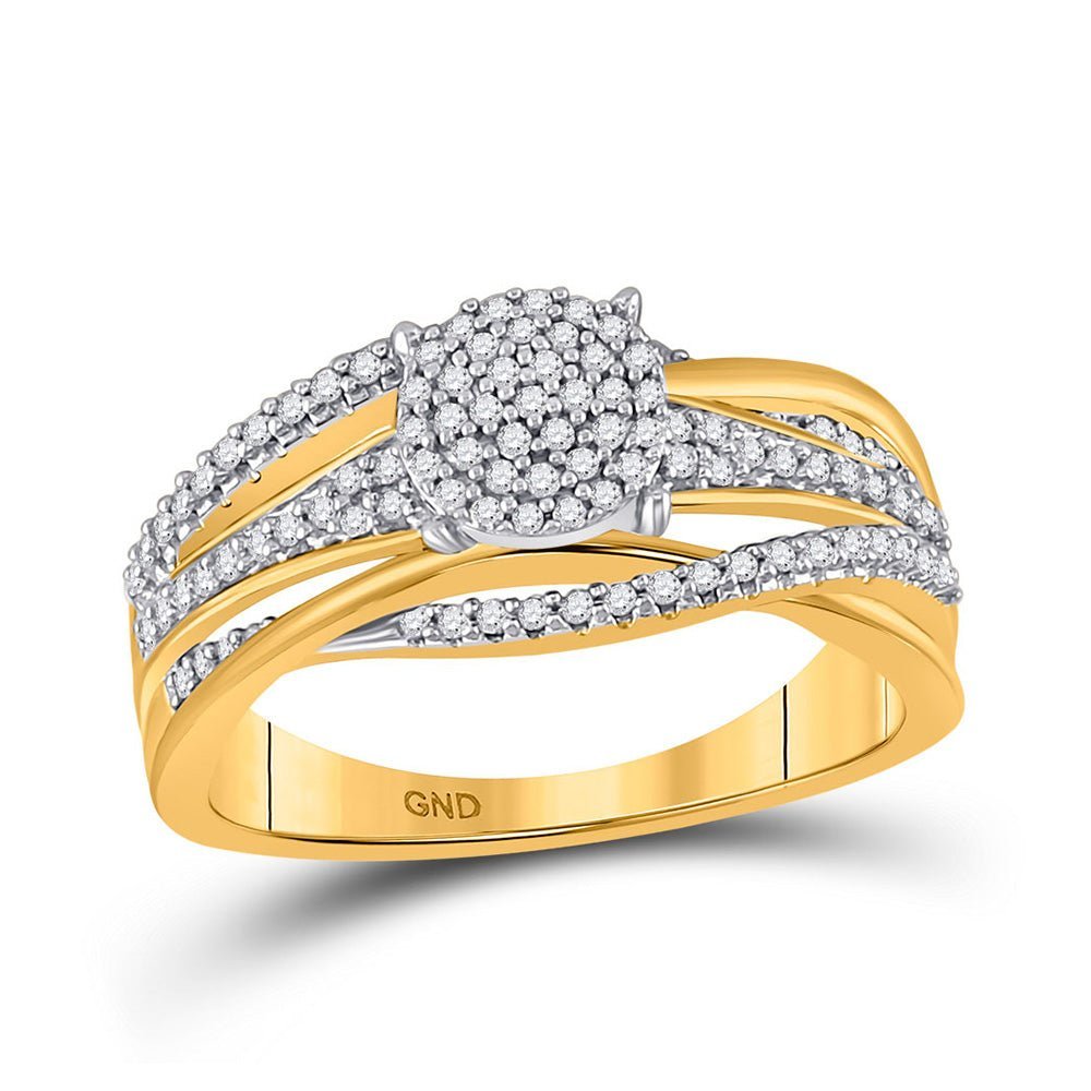Radiant Sunburst Diamond Cluster Ring | 10kt Yellow Gold Womens Round Diamond Woven Cluster Ring 1/3 Cttw | Splendid Jewellery - Splendid Jewellery