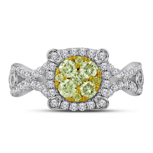 Radiant Sunburst Diamond Cluster Ring | 14kt White Gold Womens Round Yellow Diamond Cluster Ring 7/8 Cttw | Splendid Jewellery - Splendid Jewellery