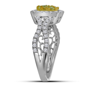 Radiant Sunburst Diamond Cluster Ring | 14kt White Gold Womens Round Yellow Diamond Cluster Ring 7/8 Cttw | Splendid Jewellery - Splendid Jewellery