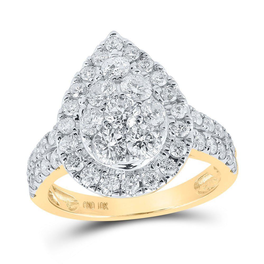 Radiant Tear Diamond Cluster Ring | 10kt Yellow Gold Womens Round Diamond Tear Cluster Ring 2 Cttw | Splendid Jewellery - Splendid Jewellery