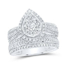 Radiant Tears: 10kt White Gold Diamond Teardrop Bridal Wedding Ring Band Set - Splendid Jewellery