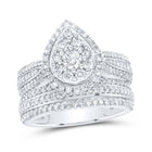 Radiant Tears: 10kt White Gold Diamond Teardrop Bridal Wedding Ring Band Set - Splendid Jewellery