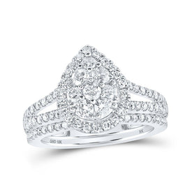 Radiant Tears 10kt White Gold Diamond Teardrop Bridal Wedding Ring Set - Splendid Jewellery