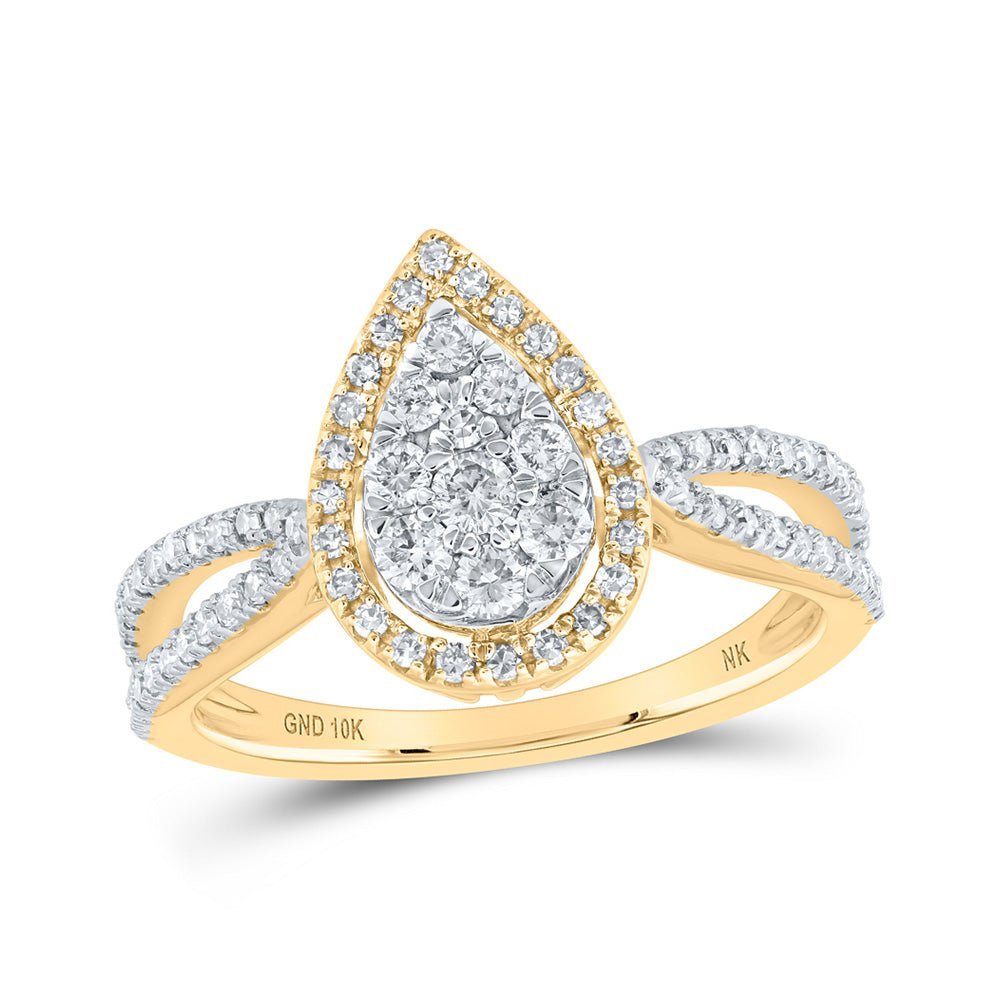 Radiant Tears 10kt Yellow Gold Diamond Teardrop Bridal Wedding Ring - Splendid Jewellery
