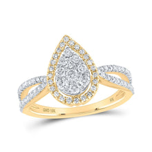 Load image into Gallery viewer, Radiant Tears 10kt Yellow Gold Diamond Teardrop Bridal Wedding Ring - Splendid Jewellery