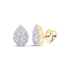 Radiant Tears: 10kt Yellow Gold Womens Round Diamond Teardrop Earrings 1/4 Cttw - Splendid Jewellery
