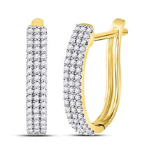 Load image into Gallery viewer, Radiant Triple Row Diamond Hoop Earrings in 10kt Yellow Gold - Side View