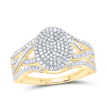 Load image into Gallery viewer, Radiant Twist Diamond Cluster Ring | 10kt Yellow Gold Womens Round Diamond Oval Cluster Twist Ring 1/2 Cttw product  Top View from Splendid Jewellery