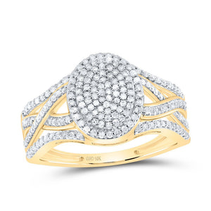 Radiant Twist Diamond Cluster Ring | 10kt Yellow Gold Womens Round Diamond Oval Cluster Twist Ring 1/2 Cttw - Splendid Jewellery