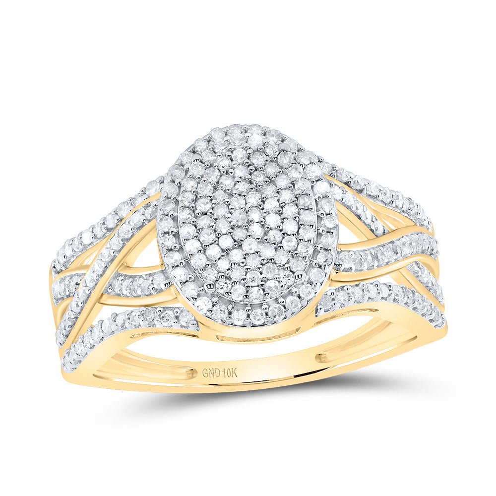 Radiant Twist Diamond Cluster Ring | 10kt Yellow Gold Womens Round Diamond Oval Cluster Twist Ring 1/2 Cttw - Splendid Jewellery