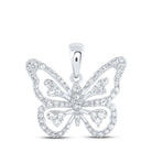 Radiant Wings Diamond Pendant | 10kt White Gold Womens Round Diamond Butterfly Pendant 3/8 Cttw - Splendid Jewellery