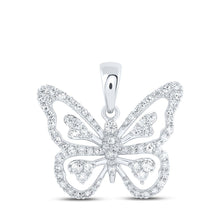 Load image into Gallery viewer, Radiant Wings Diamond Pendant | 10kt White Gold Womens Round Diamond Butterfly Pendant 3/8 Cttw - Splendid Jewellery