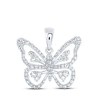 Radiant Wings Diamond Pendant | 10kt White Gold Womens Round Diamond Butterfly Pendant 3/8 Cttw - Splendid Jewellery