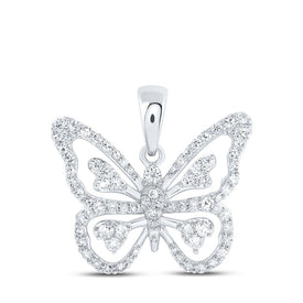Radiant Wings Diamond Pendant | 10kt White Gold Womens Round Diamond Butterfly Pendant 3/8 Cttw - Splendid Jewellery