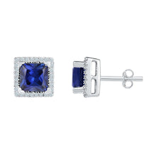 Load image into Gallery viewer, Regal Blue Sapphire Princess Stud Earrings in 10kt White Gold - Splendid Jewellery