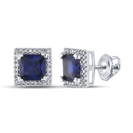 Regal Blue Sapphire Princess Stud Earrings in 10kt White Gold  Top View from Splendid Jewellery