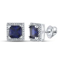 Load image into Gallery viewer, Regal Blue Sapphire Princess Stud Earrings in 10kt White Gold - Splendid Jewellery