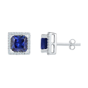 Regal Blue Sapphire Princess Stud Earrings in 10kt White Gold - Splendid Jewellery