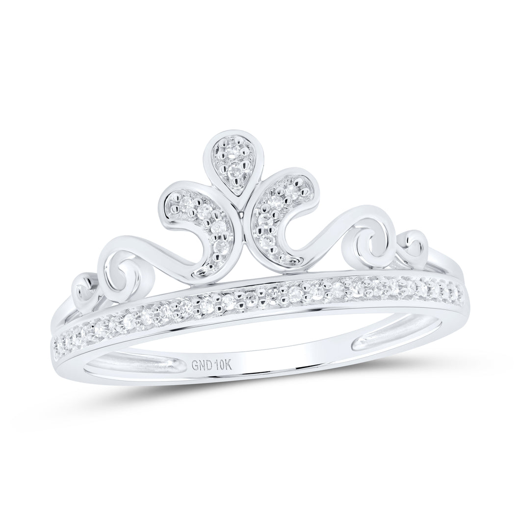 Regal Brilliance: 10kt White Gold Womens Round Diamond Crown Tiara Fashion Ring - Splendid Jewellery