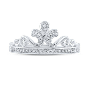 Regal Brilliance: 10kt White Gold Womens Round Diamond Crown Tiara Fashion Ring - Splendid Jewellery