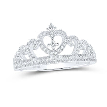 Load image into Gallery viewer, Regal Heart Crown Diamond Fashion Ring Top view from the 10Kt White Gold Womens Round Diamond Heart Crown Ring 1 4 Cttwpin250202 collection by Splendid Jewellery