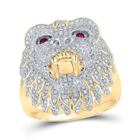 Regal Lion Men's 10kt Yellow Gold Diamond Animal Ring - 1 - 3/8 Cttw - Splendid Jewellery