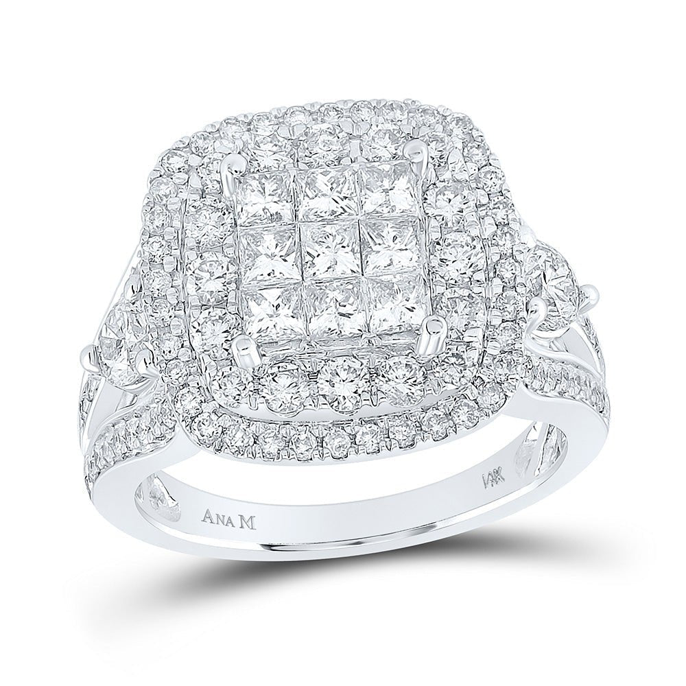 Regal Love: 14kt White Gold Princess Diamond Bridal Wedding Ring Band Set 2 Cttw - Splendid Jewellery