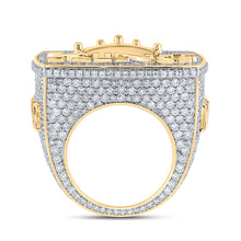 Load image into Gallery viewer, Regal Majesty: 10kt Yellow Gold Mens Round Diamond Crown Ring 10-1/2 Cttw product  Top View from Splendid Jewellery