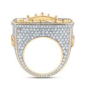 Regal Majesty: 10kt Yellow Gold Mens Round Diamond Crown Ring 10-1/2 Cttw product  Top View from Splendid Jewellery