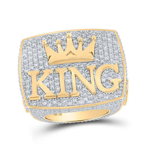 Regal Majesty: 10kt Yellow Gold Mens Round Diamond Crown Ring 10 - 1/2 Cttw - Splendid Jewellery