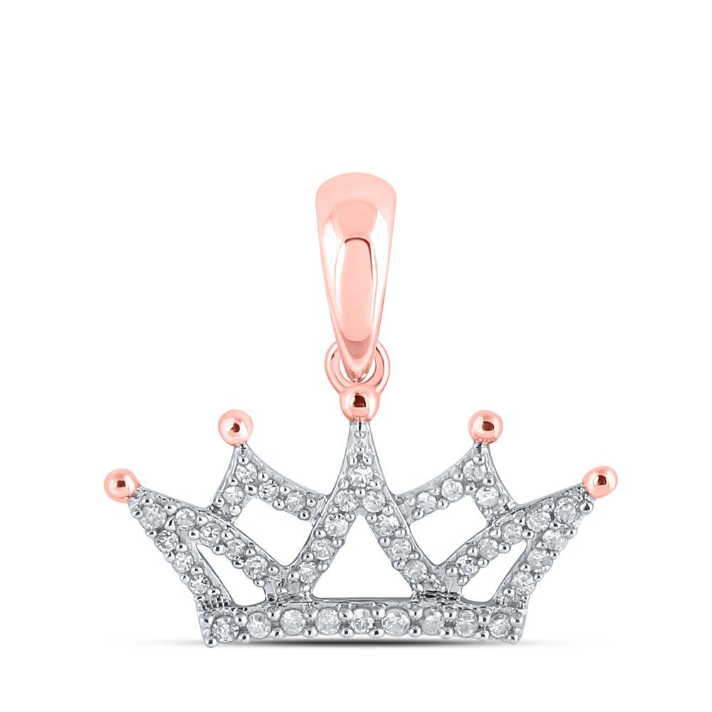 Regal Radiance: 10kt Rose Gold Womens Round Diamond Crown Pendant - Splendid Jewellery