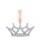 Regal Radiance: 10kt Rose Gold Womens Round Diamond Crown Pendant - Splendid Jewellery