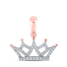 Regal Radiance: 10kt Rose Gold Womens Round Diamond Crown Pendant - Splendid Jewellery